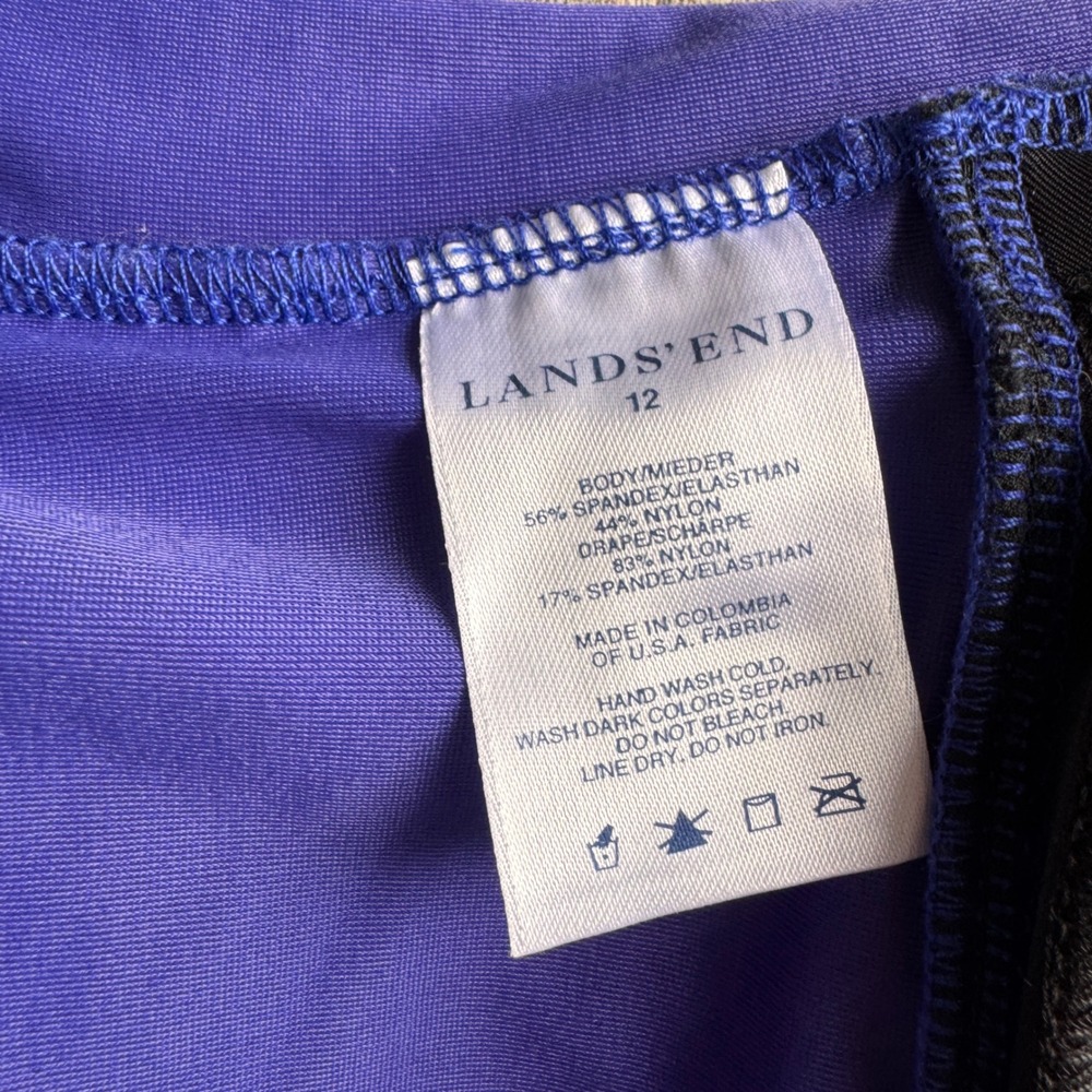 Lands End Womens Royal Blue Ruched V-Neck Swim Dress One Piece Swimsuit size 12 - Picture 3 of 6